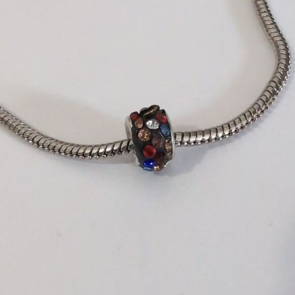 Silver Black with Rainbow Rhinestones Charm for Pandora Style‎ Bracelet - Picture 2 of 3